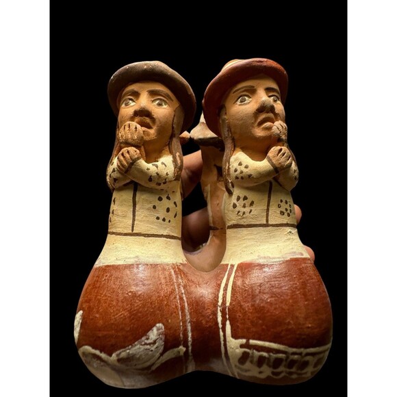 Peruvian Folk Art Whistle/Flute Women Circle Terracotta Clay Pottery Peru - Picture 7 of 10